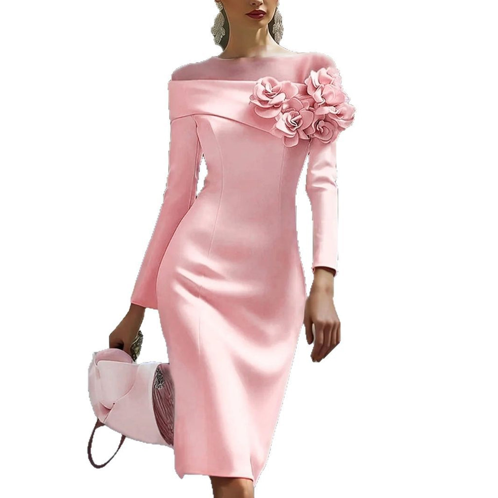 Off-Shoulder Midi Dress Women with Floral Accents - 3 - Rokvane