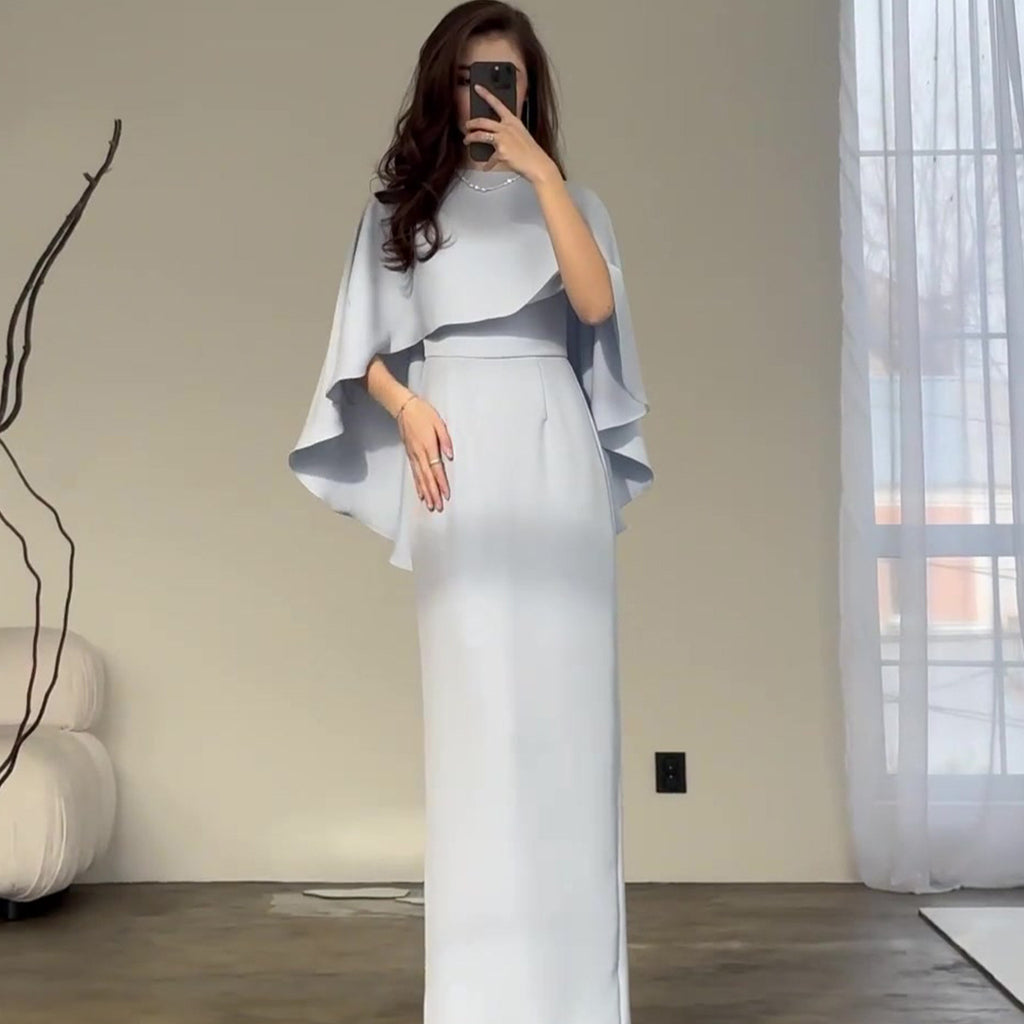 Maxi Dress Women - Elegant Cape Sleeves and Fitted Silhouette - 1 - Rokvane