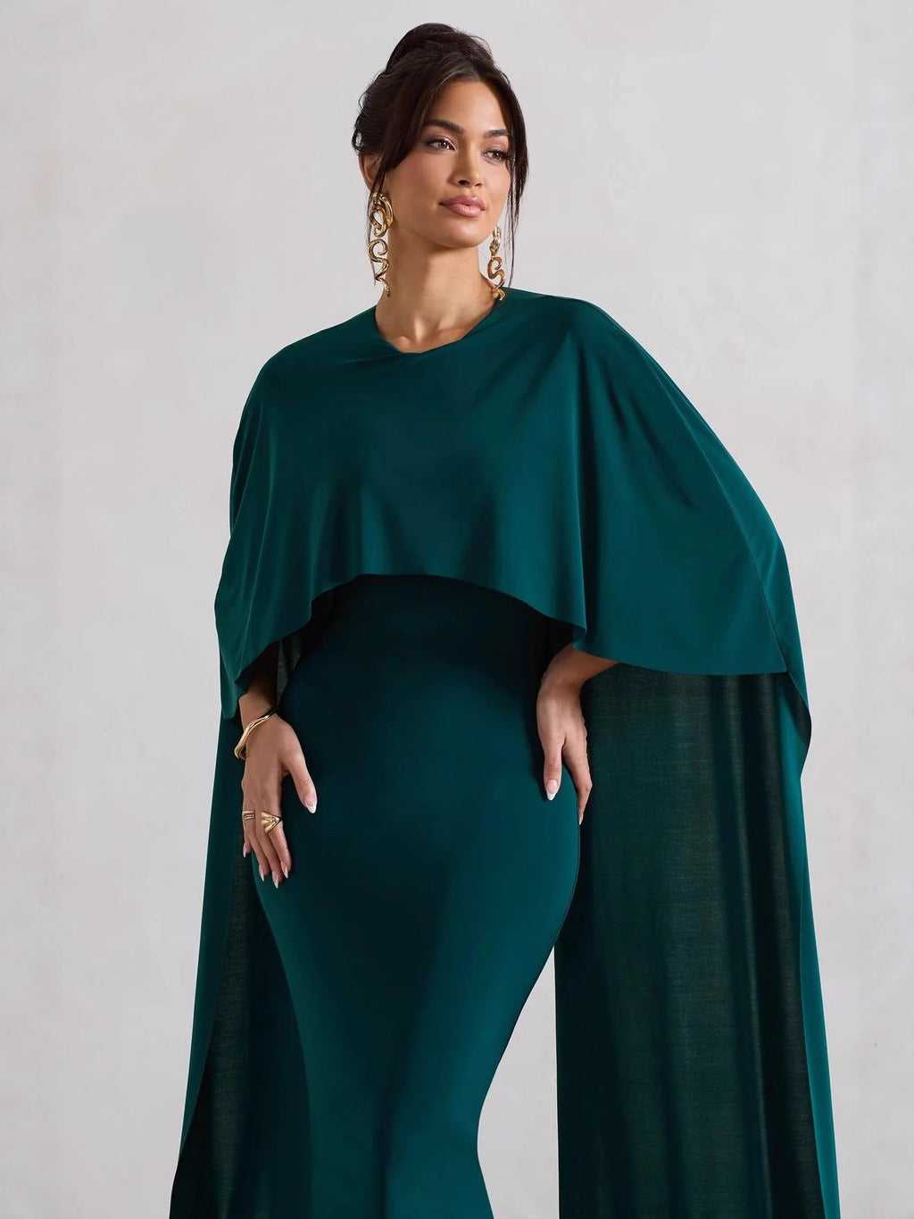 Evening Dress Women - Fitted Silhouette with Statement Cape - 7 - Rokvane