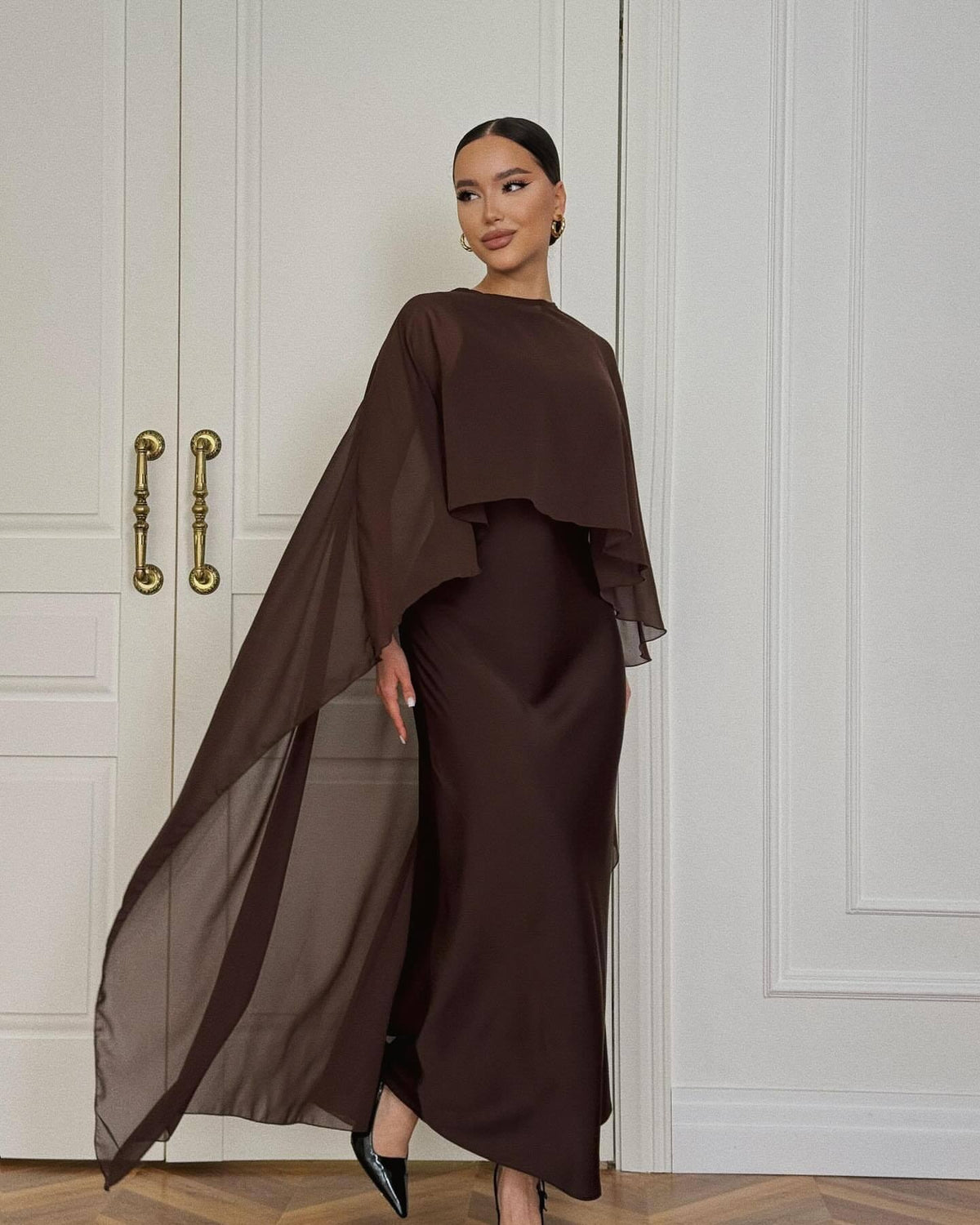 Evening Dress Women - Elegant Cape Detail - 1 - Rokvane