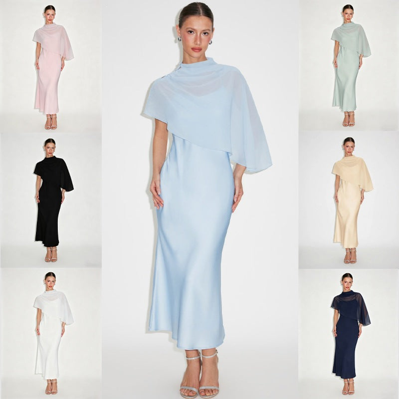 Cape Shoulder Evening Dress for Women - 1 - Rokvane