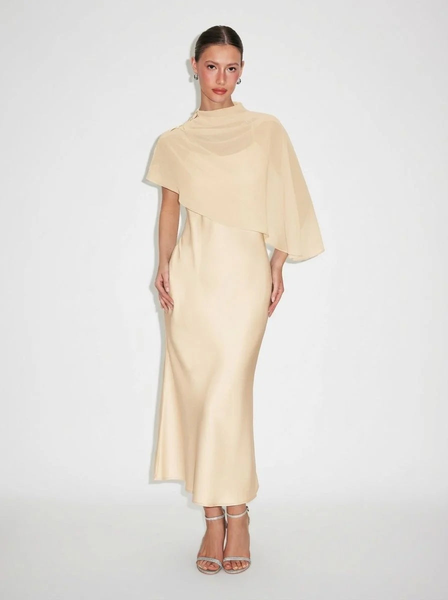 Cape Shoulder Evening Dress for Women - 2 - Rokvane