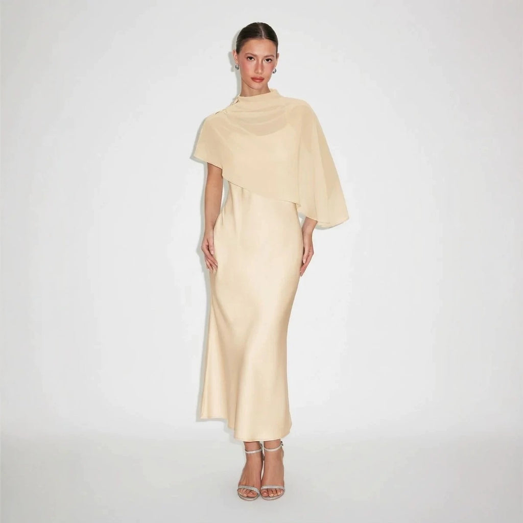 Cape Shoulder Evening Dress for Women - 3 - Rokvane