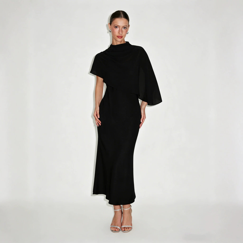 Cape Shoulder Evening Dress for Women - 4 - Rokvane