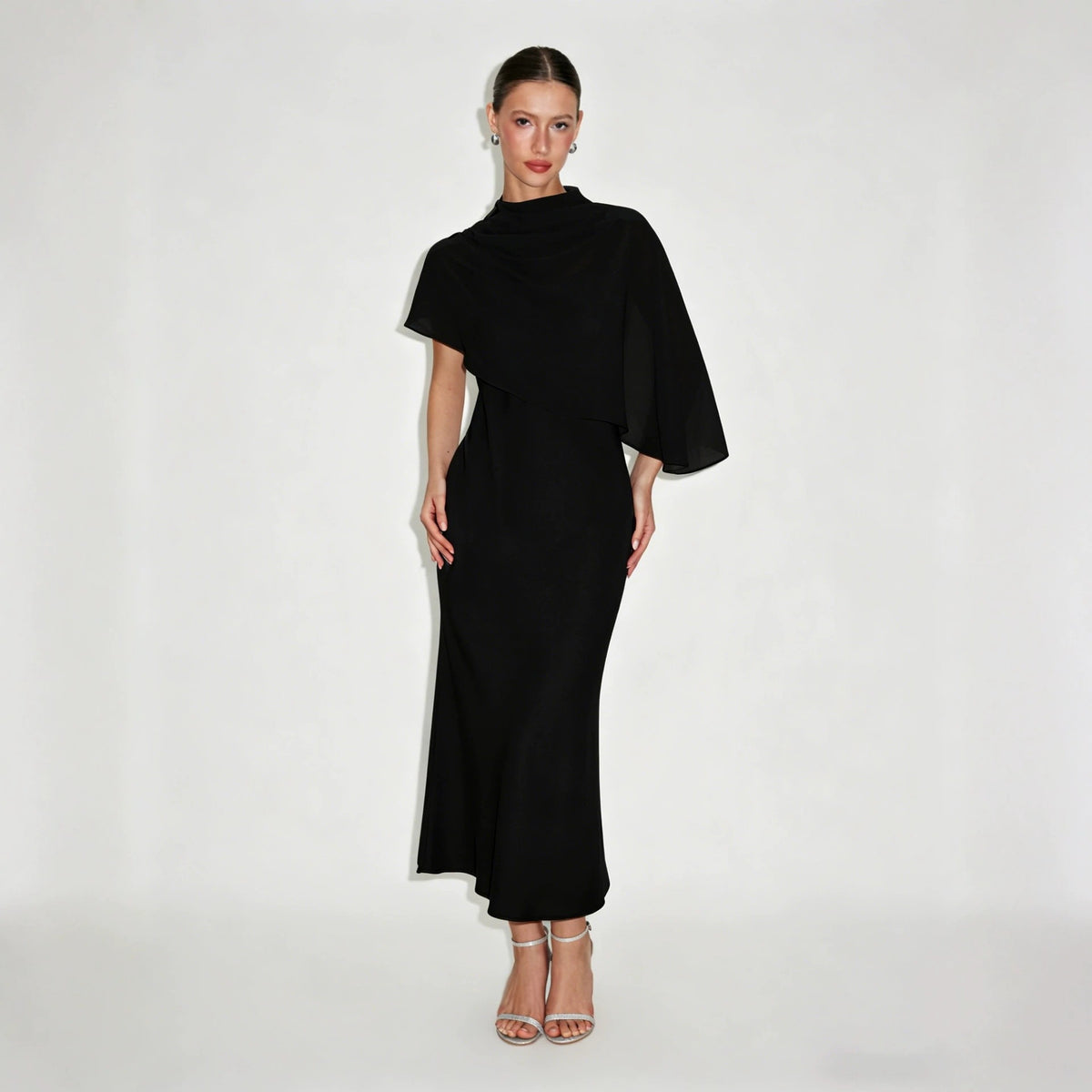 Cape Shoulder Evening Dress for Women - 4 - Rokvane