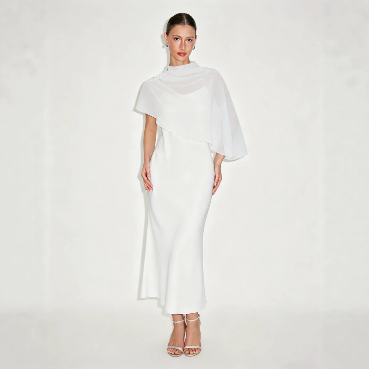 Cape Shoulder Evening Dress for Women - 6 - Rokvane