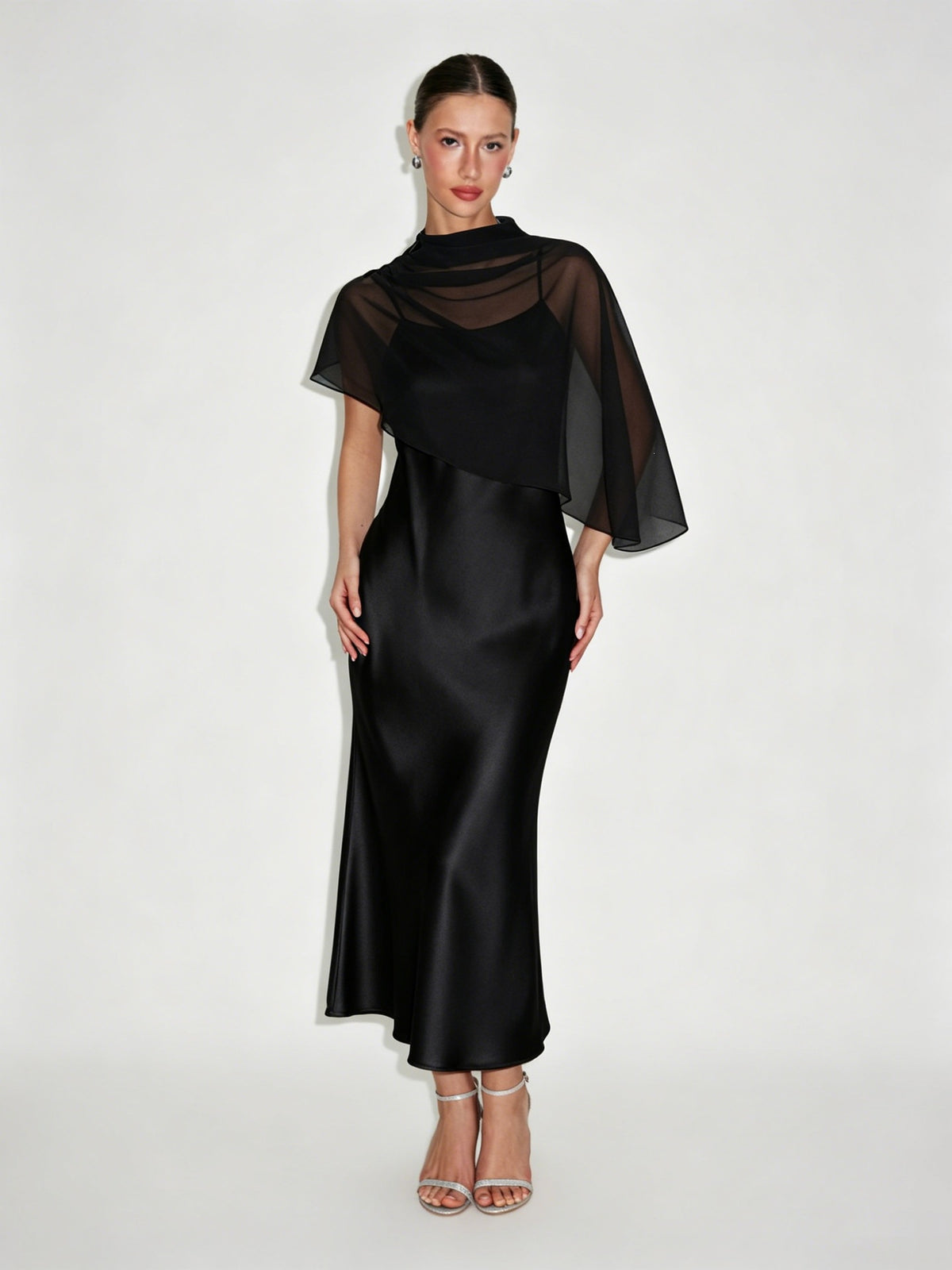 Cape Shoulder Evening Dress for Women - 10 - Rokvane