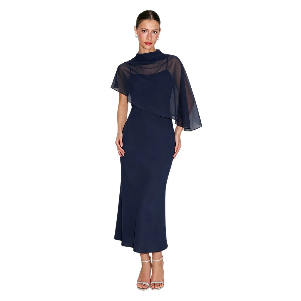 Cape Shoulder Evening Dress for Women - 12 - Rokvane