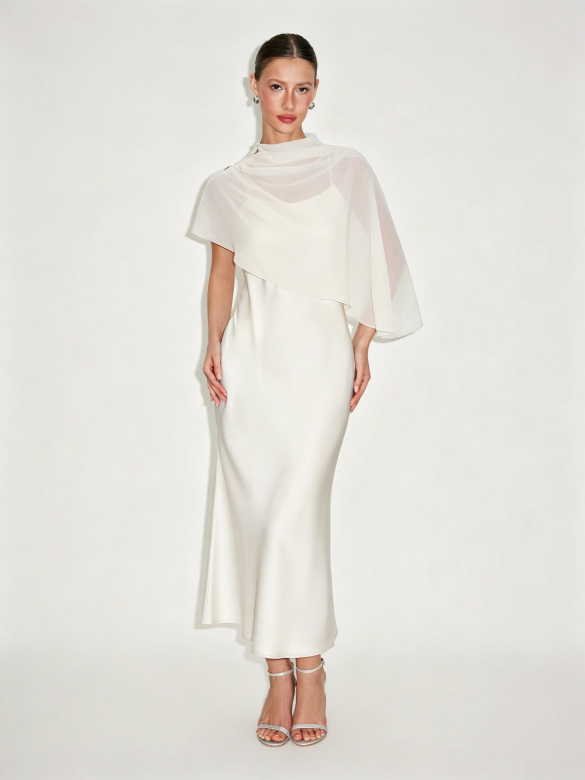 Cape Shoulder Evening Dress for Women - 13 - Rokvane
