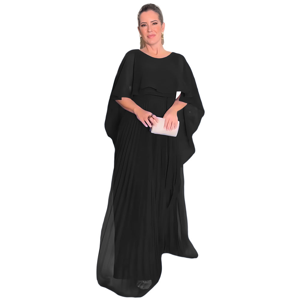 Maxi Dress Women's Cloak Style with Pleated Skirt - 5 - Rokvane