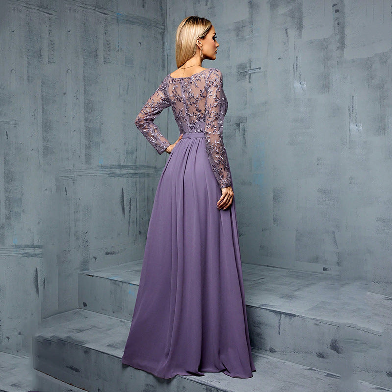 Evening Dress Women - Long Sleeve V-Neck with Flattering A-Line Skirt - 3 - Rokvane