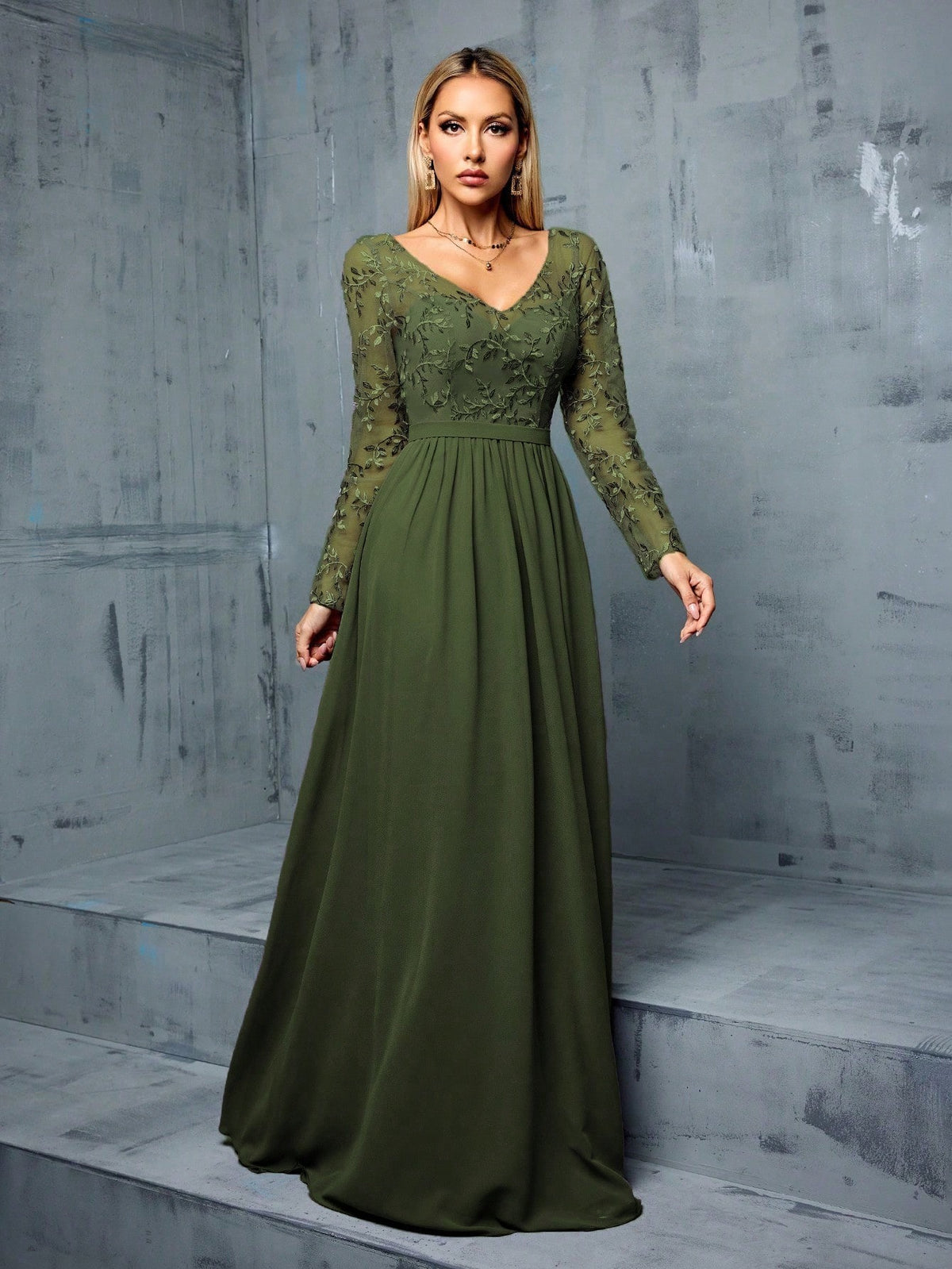 Evening Dress Women - Long Sleeve V-Neck with Flattering A-Line Skirt - 7 - Rokvane