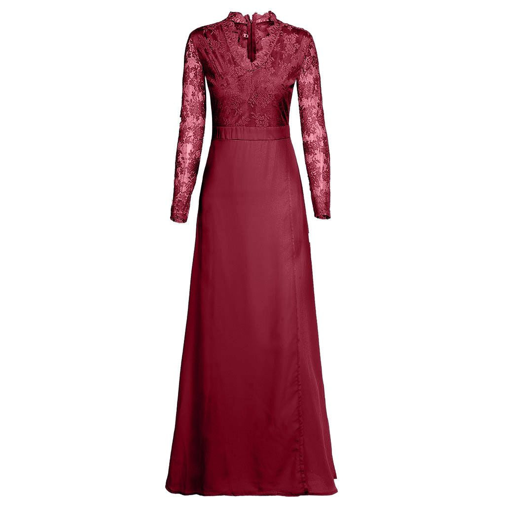 Evening Dress Women Long Sleeve V-neck Flattering Fit - 3 - Rokvane