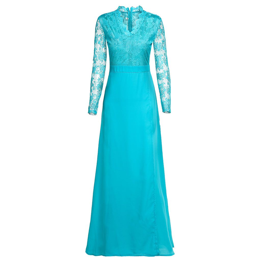 Evening Dress Women Long Sleeve V-neck Flattering Fit - 5 - Rokvane