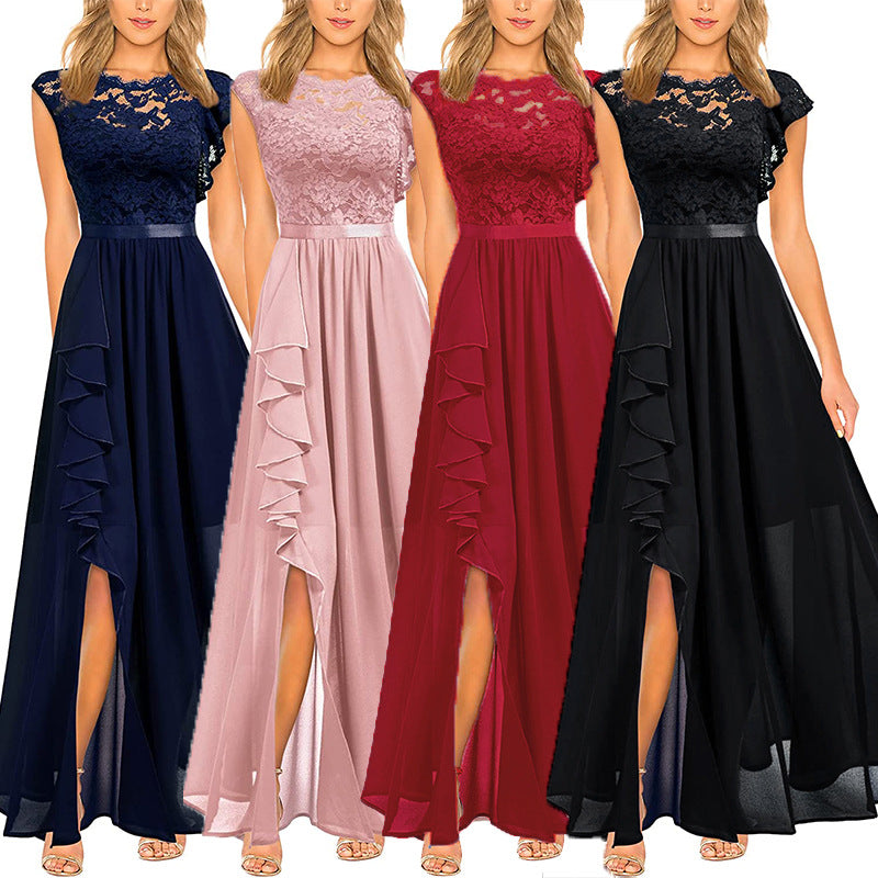 Evening Dress Women - Cap Sleeve, Ruffled Skirt, V-Neck - 3 - Rokvane