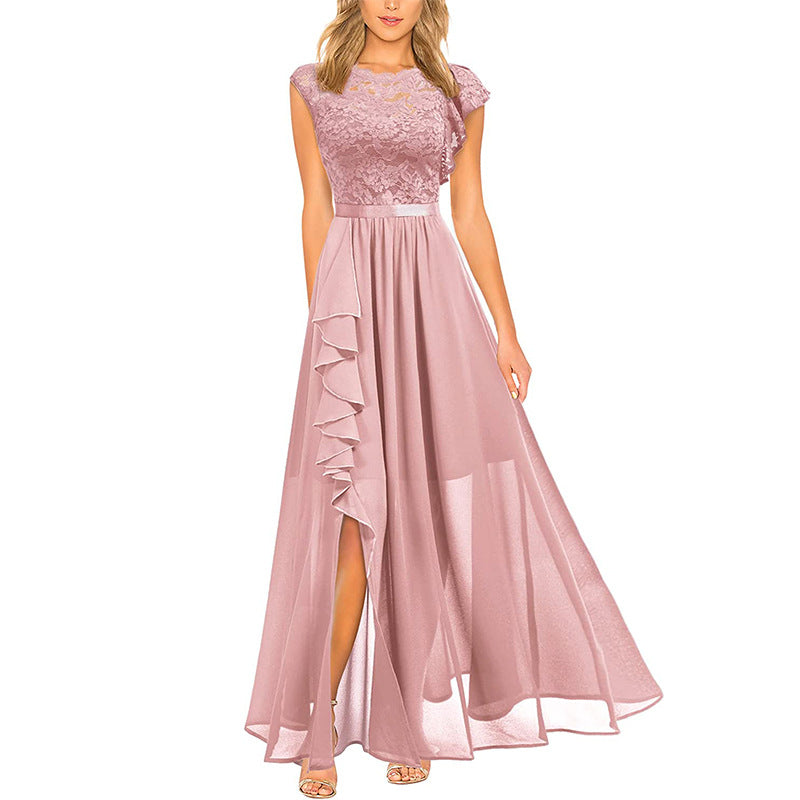 Evening Dress Women - Cap Sleeve, Ruffled Skirt, V-Neck - 6 - Rokvane
