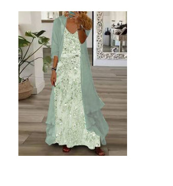 Floral Maxi Dress Women with Long Jacket and V-Neck - 4 - Rokvane