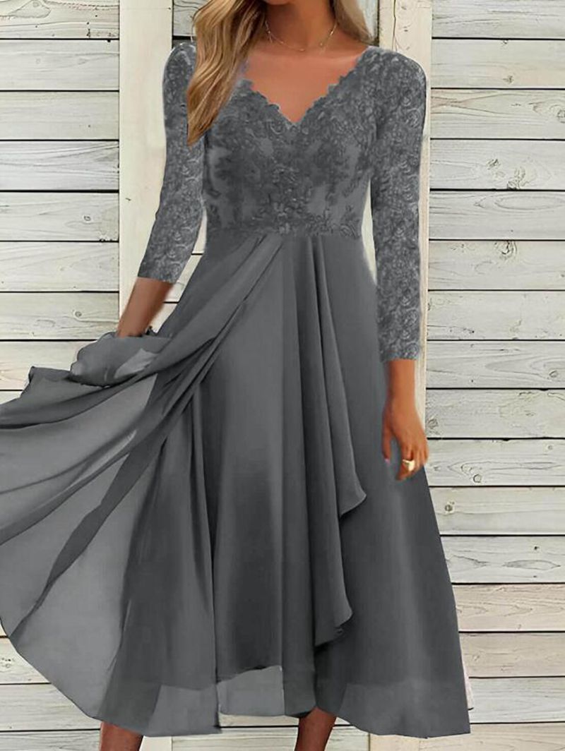 Midi Wrap Dress Women's V-neck 3/4 Sleeve Flattering Fit - 2 - Rokvane
