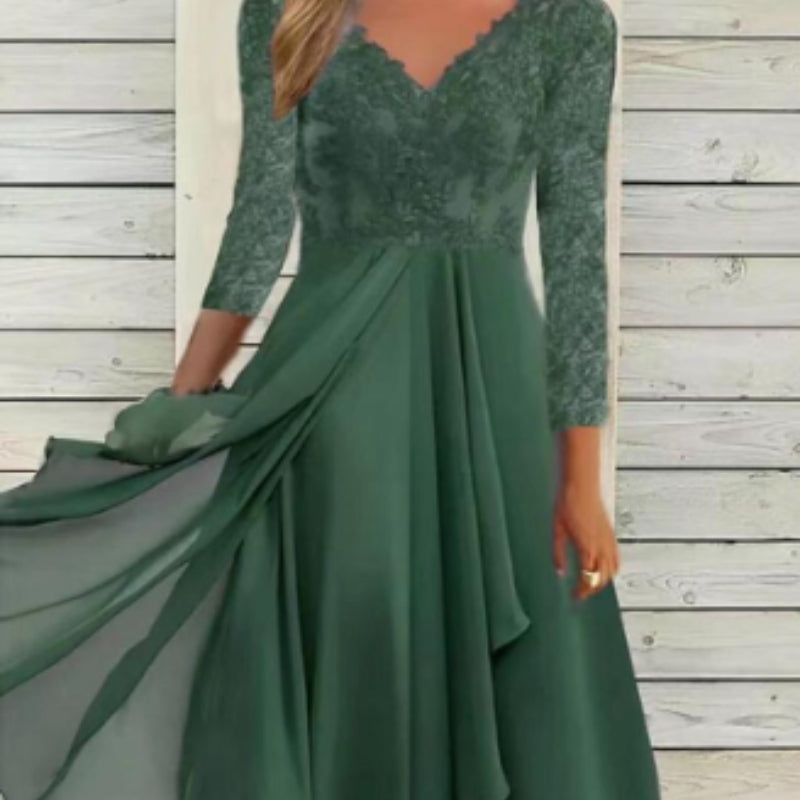 Midi Wrap Dress Women's V-neck 3/4 Sleeve Flattering Fit - 6 - Rokvane