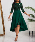 Midi Dress Women A-Line Cut with Flutter Sleeves and High-Low Hem - 3 - Rokvane