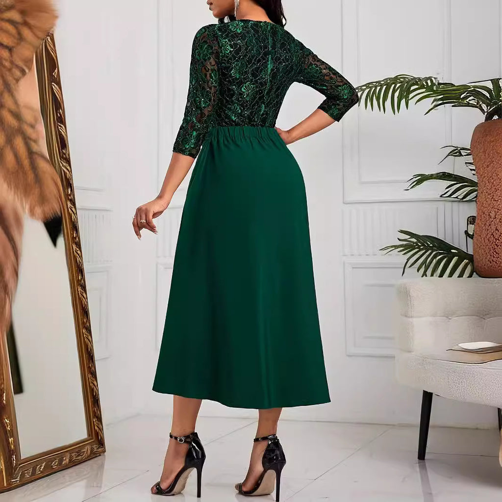 Midi Dress Women A-Line Cut with Flutter Sleeves and High-Low Hem - 5 - Rokvane