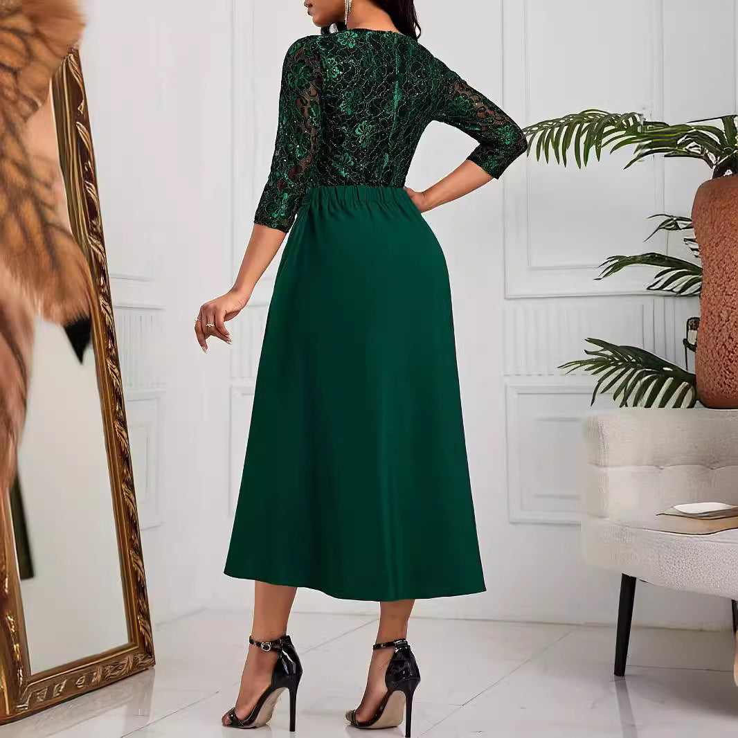 Midi Dress Women A-Line Cut with Flutter Sleeves and High-Low Hem - 5 - Rokvane