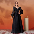 Elegant Evening Dress Women - V-neck & Puff Sleeves - 1 - Rokvane