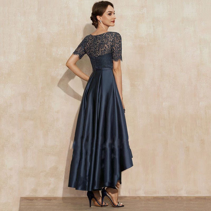 Navy Blue Evening Dress Women - Flared Skirt with Pocket Detail - 1 - Rokvane