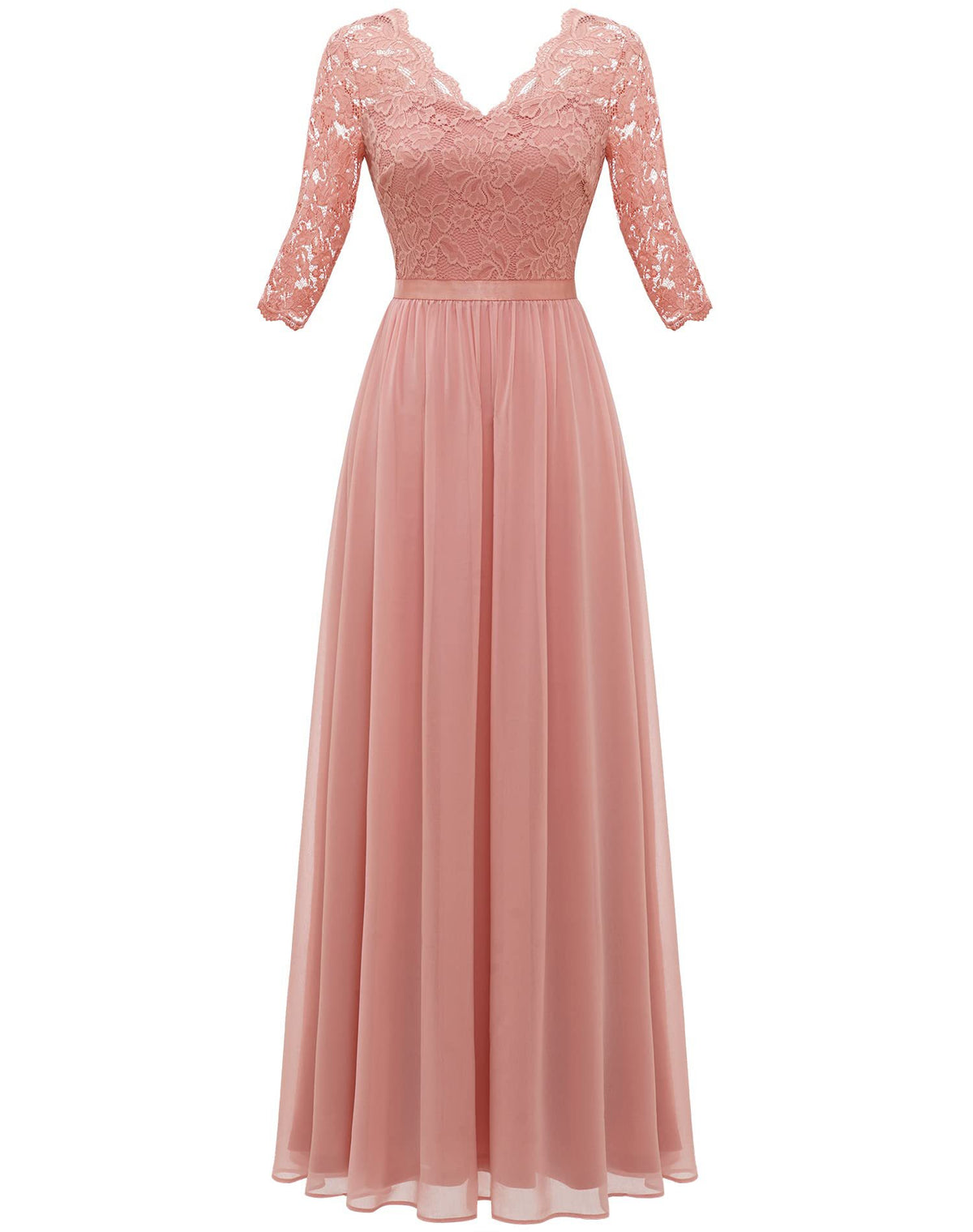 Maxi Dress Women V-Neck Lace 3/4 Sleeve Flattering Fit - 5 - Rokvane