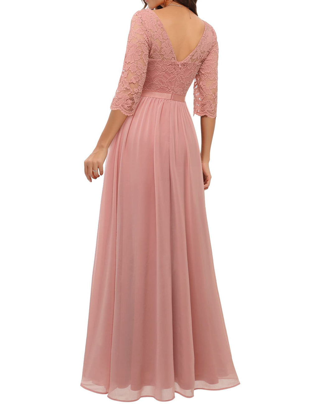 Maxi Dress Women V-Neck Lace 3/4 Sleeve Flattering Fit - 11 - Rokvane