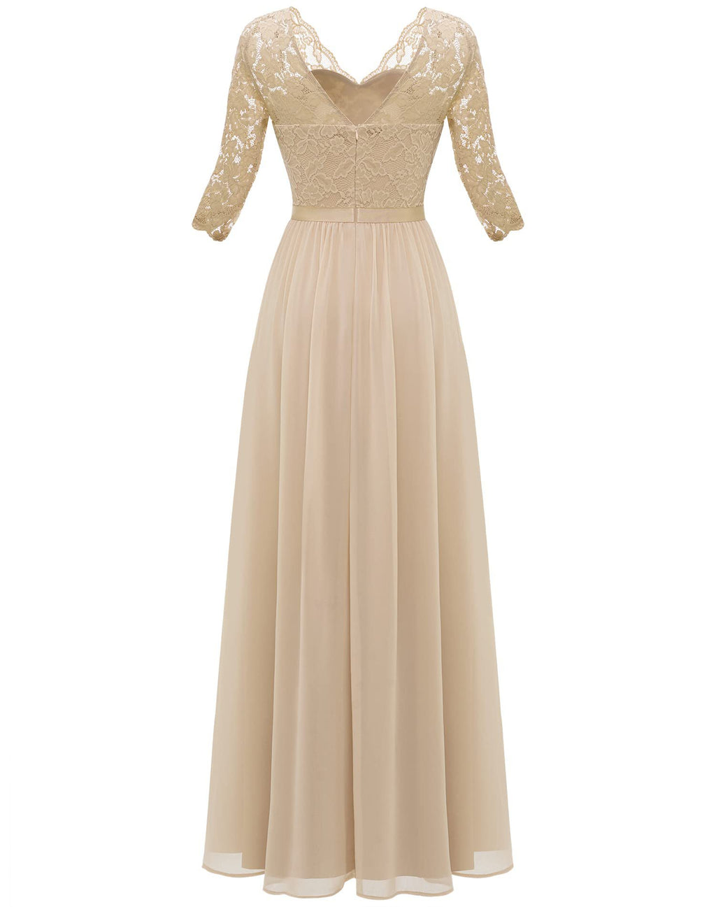 Maxi Dress Women V-Neck Lace 3/4 Sleeve Flattering Fit - 14 - Rokvane