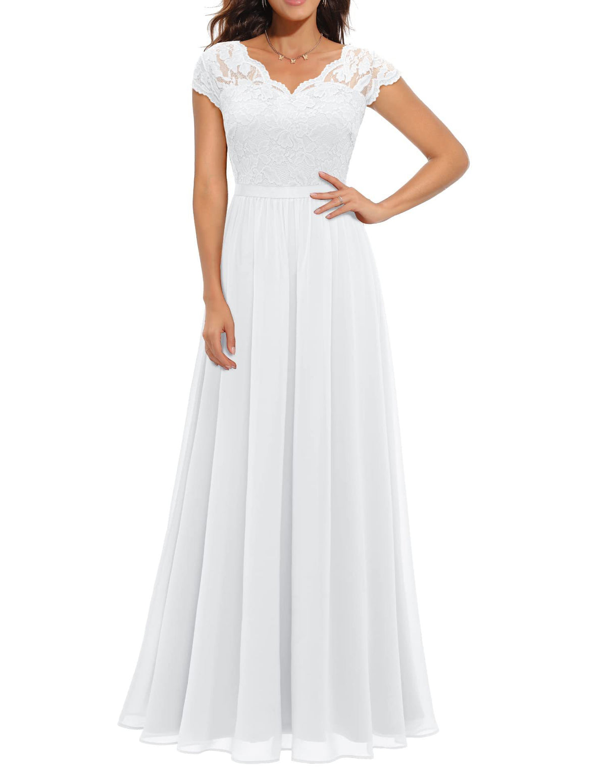 Maxi Dress Women V-Neck Lace 3/4 Sleeve Flattering Fit - 16 - Rokvane