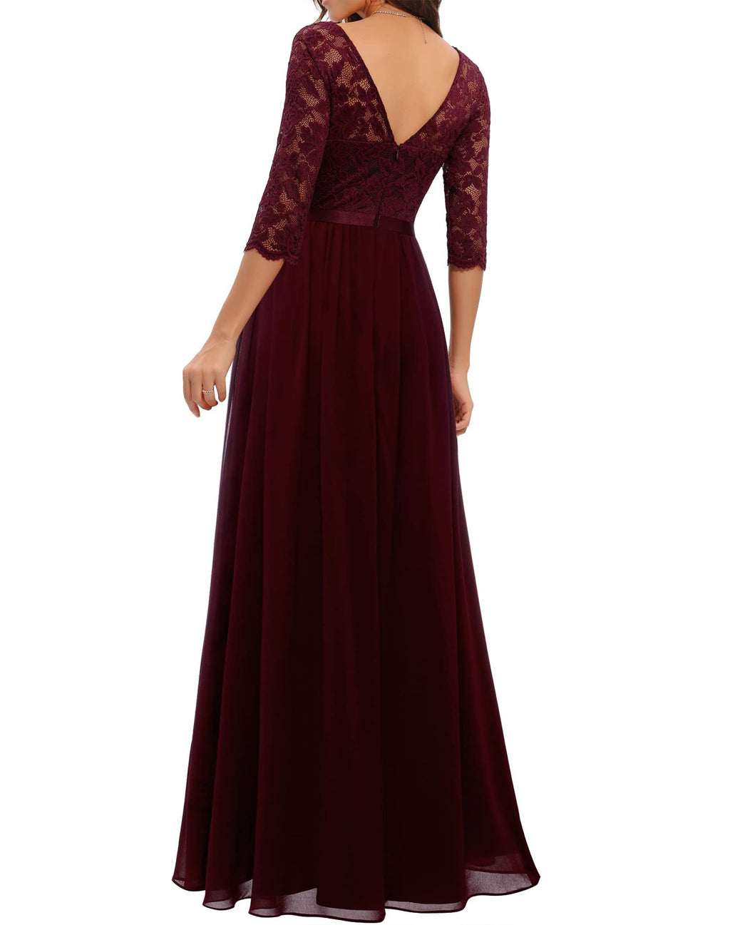 Maxi Dress Women V-Neck Lace 3/4 Sleeve Flattering Fit - 20 - Rokvane