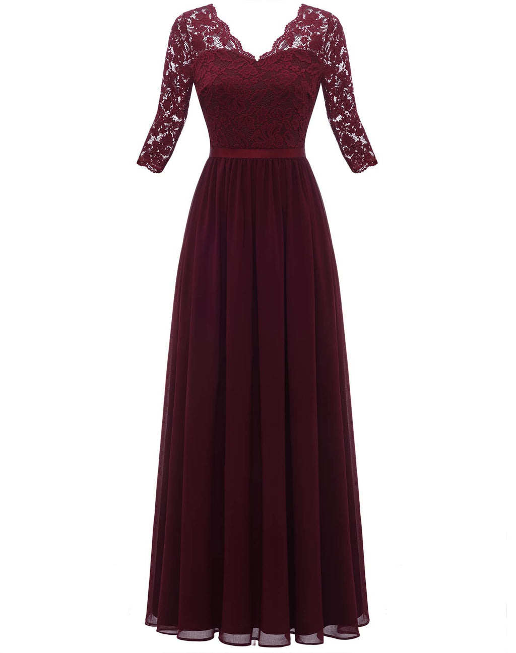 Maxi Dress Women V-Neck Lace 3/4 Sleeve Flattering Fit - 22 - Rokvane