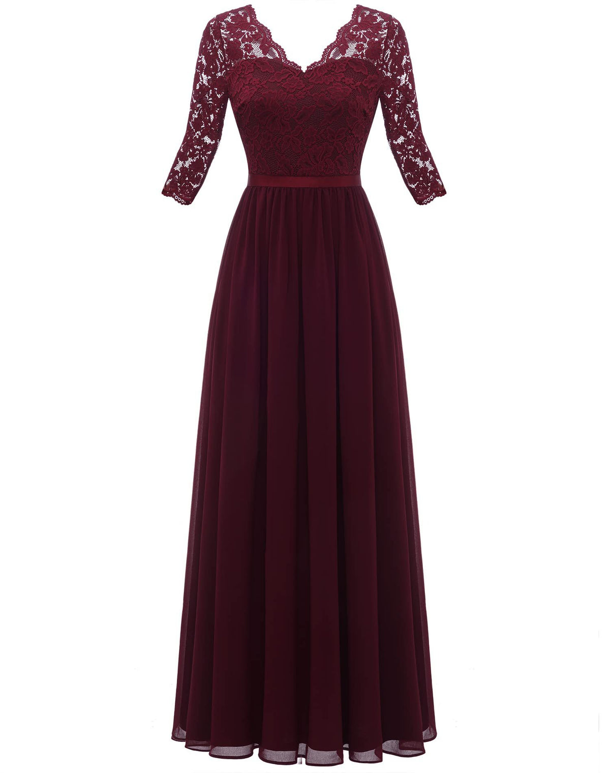 Maxi Dress Women V-Neck Lace 3/4 Sleeve Flattering Fit - 22 - Rokvane