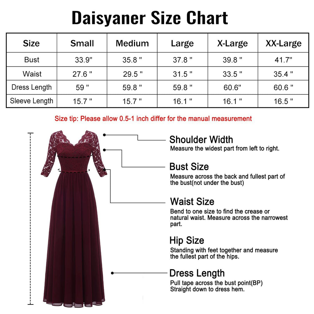 Maxi Dress Women V-Neck Lace 3/4 Sleeve Flattering Fit - 23 - Rokvane