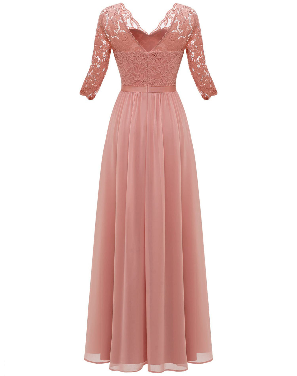 Maxi Dress Women V-Neck Lace 3/4 Sleeve Flattering Fit - 29 - Rokvane