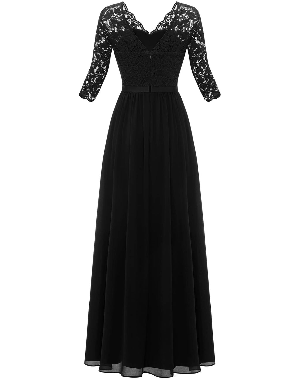 Maxi Dress Women V-Neck Lace 3/4 Sleeve Flattering Fit - 31 - Rokvane