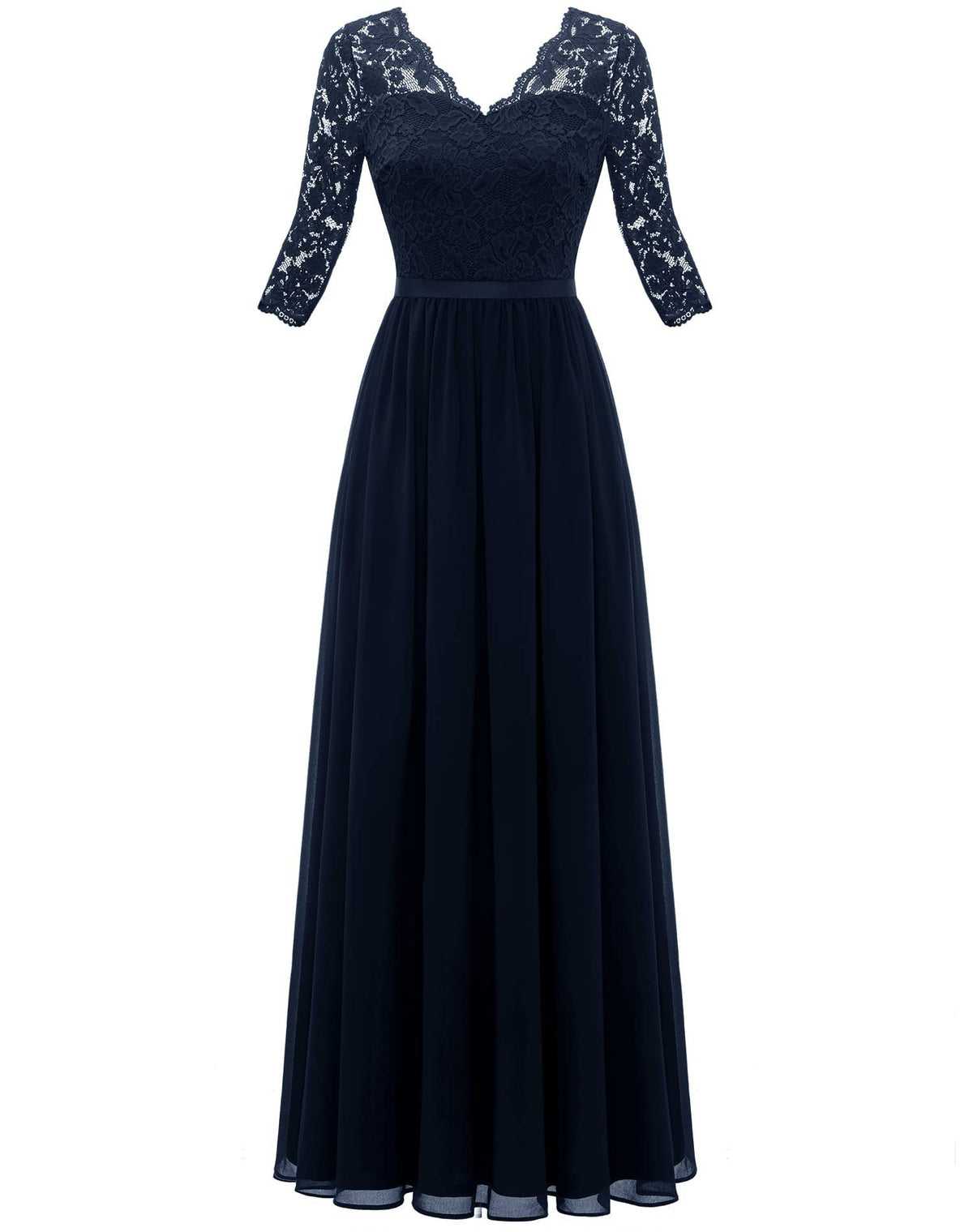 Maxi Dress Women V-Neck Lace 3/4 Sleeve Flattering Fit - 39 - Rokvane