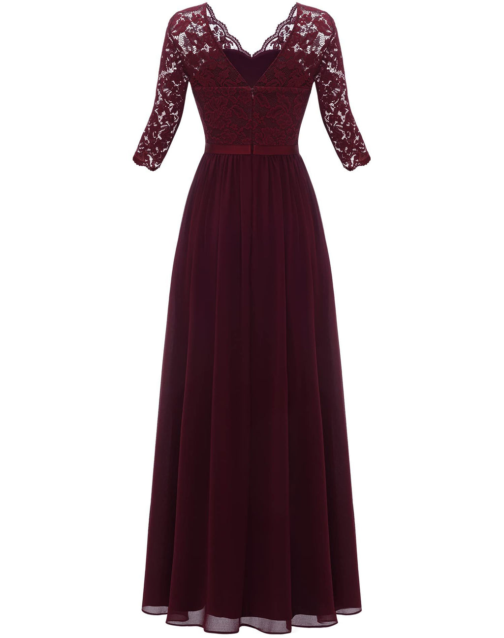 Maxi Dress Women V-Neck Lace 3/4 Sleeve Flattering Fit - 41 - Rokvane