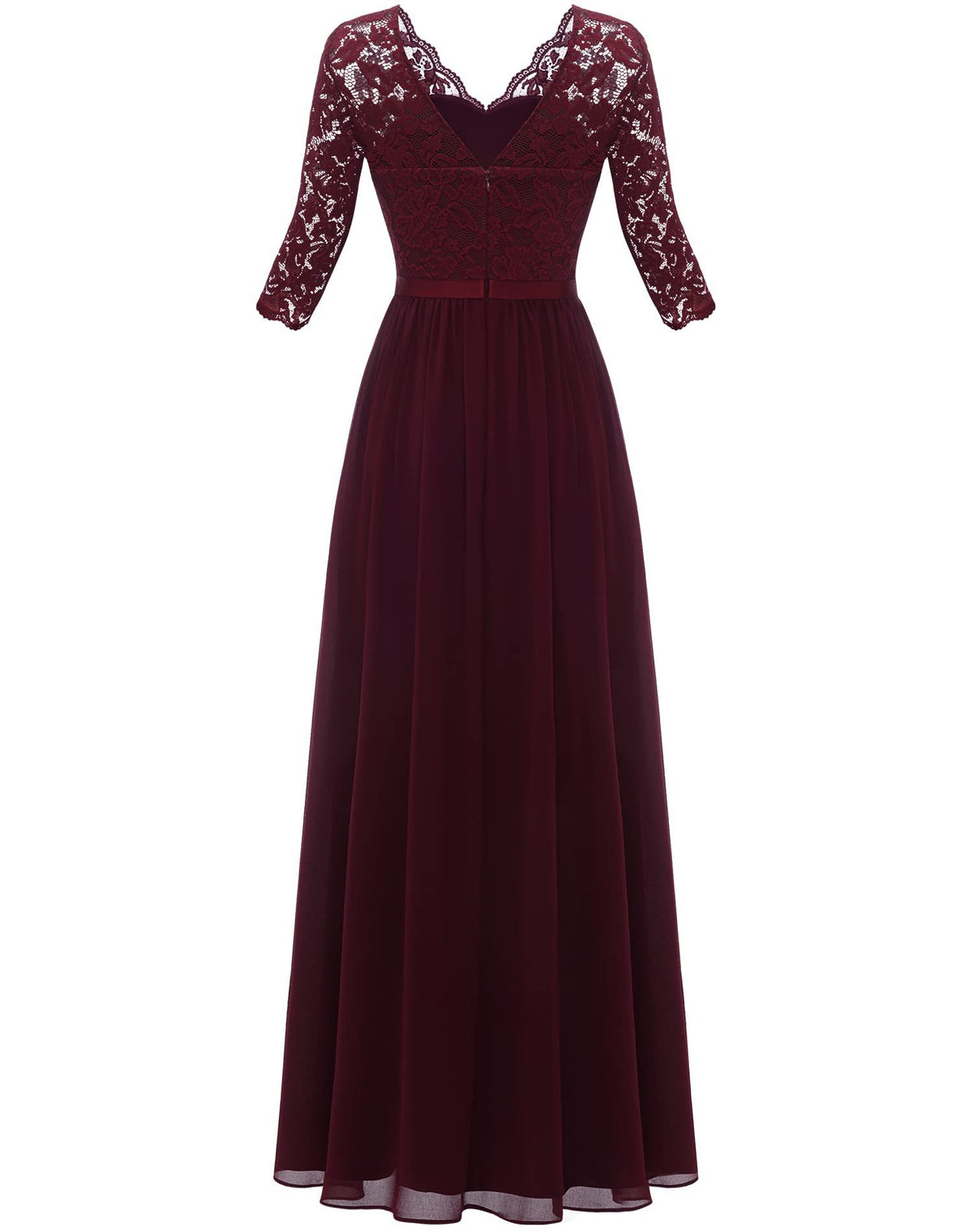 Maxi Dress Women V-Neck Lace 3/4 Sleeve Flattering Fit - 41 - Rokvane