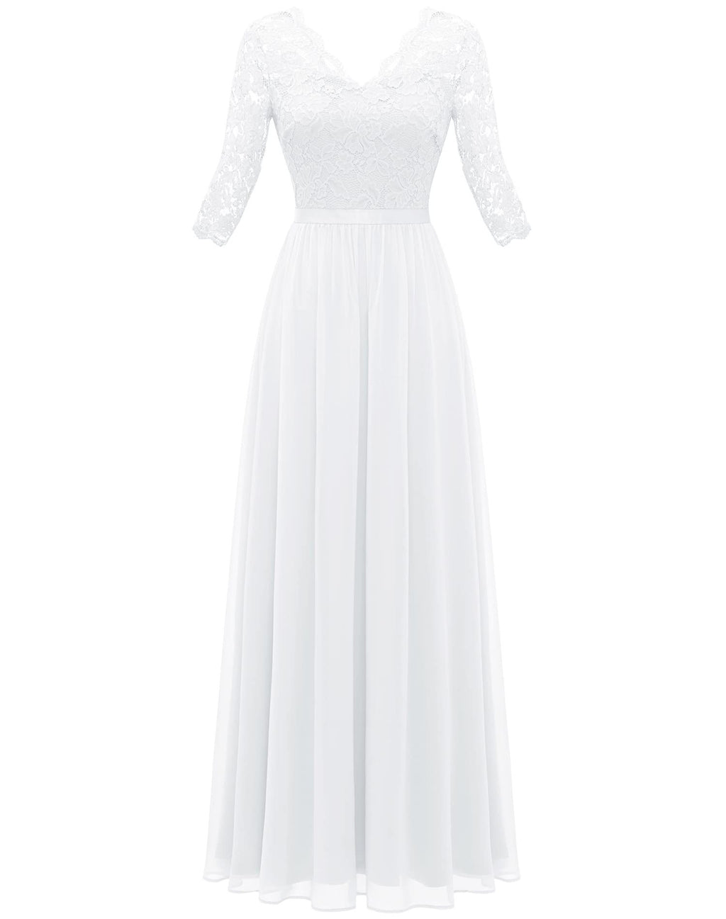 Maxi Dress Women V-Neck Lace 3/4 Sleeve Flattering Fit - 45 - Rokvane