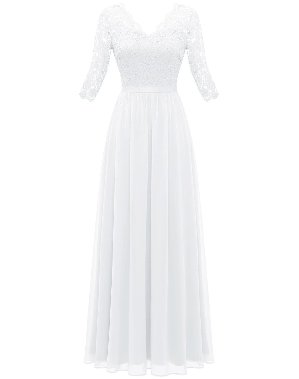 Maxi Dress Women V-Neck Lace 3/4 Sleeve Flattering Fit - 45 - Rokvane