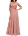 Maxi Dress Women V-Neck Lace 3/4 Sleeve Flattering Fit - 47 - Rokvane