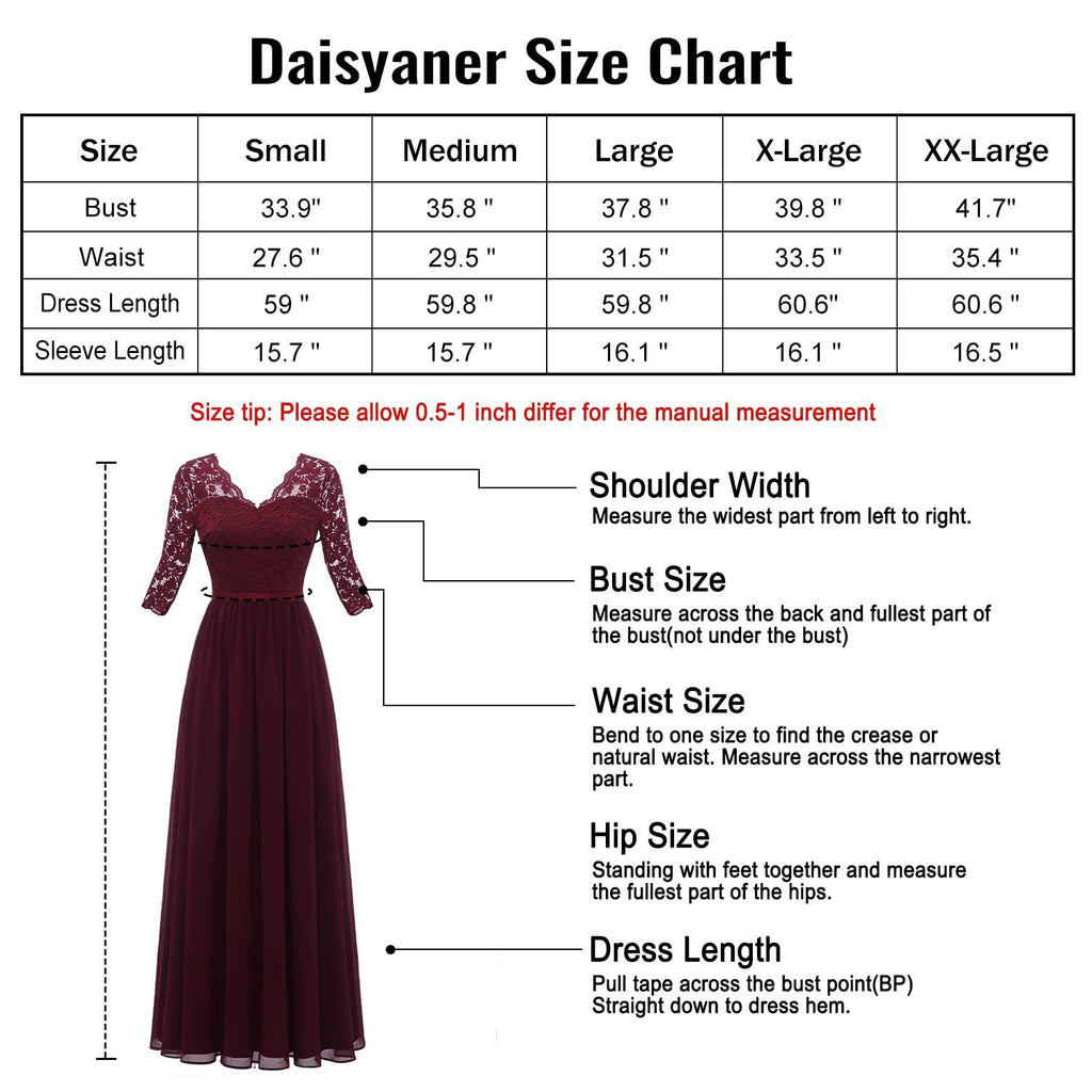 Maxi Dress Women V-Neck Lace 3/4 Sleeve Flattering Fit - 48 - Rokvane