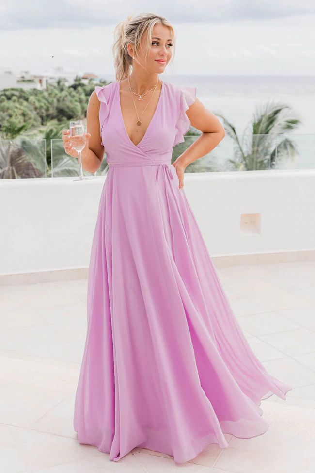 Maxi Dress Women V-neck Ruffled Sleeve Tie Waist - 2 - Rokvane