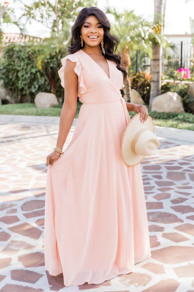 Maxi Dress Women V-neck Ruffled Sleeve Tie Waist - 4 - Rokvane