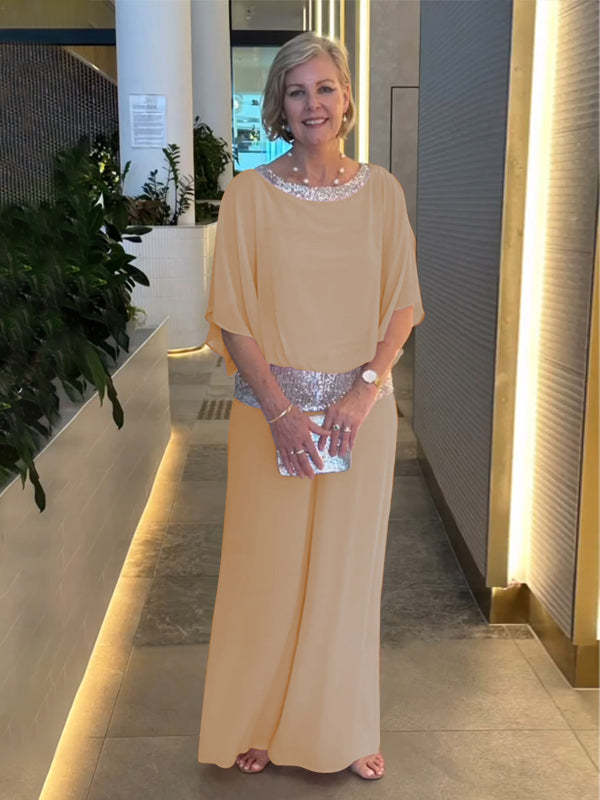 Wide Leg Jumpsuit Women's Elegant Batwing Sleeve with Sequin Detail - 9 - Rokvane