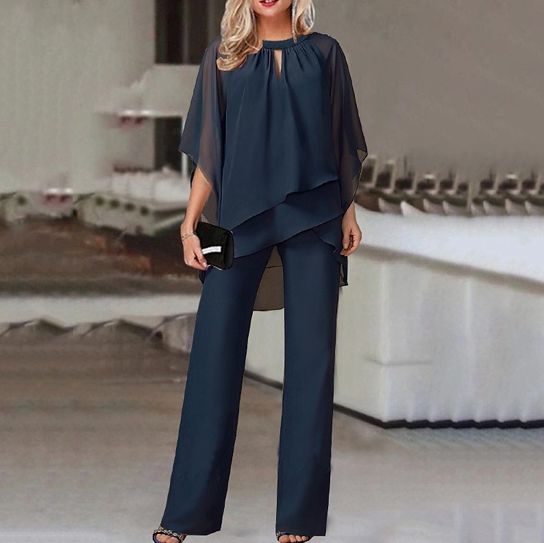 Two-Piece Set Women - Loose Fit Top and Trousers with Keyhole Detail - 8 - Rokvane
