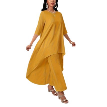 Asymmetric Tunic Top and Trousers Set - 3 - Rokvane